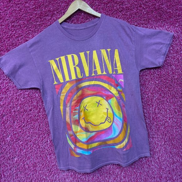 Nirvana Never Mind Smiley Face Purple Tshirt size Large - Picture 3 of 5